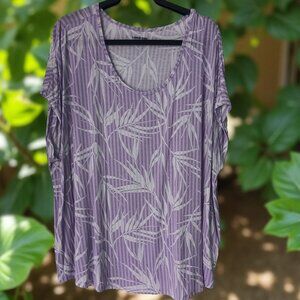 Lands End 3x Plus Blouse Lavender Soft Slinky Rayon Slit Sleeves 24w-26w